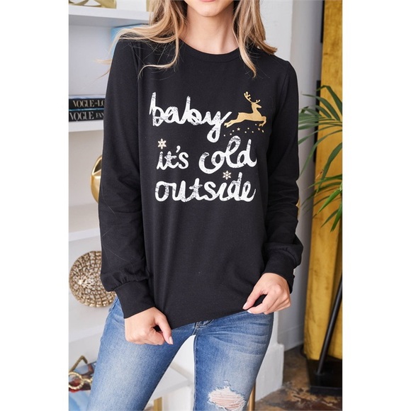 Plus size Baby it’s cold outside Long sleeve top - Picture 7 of 10